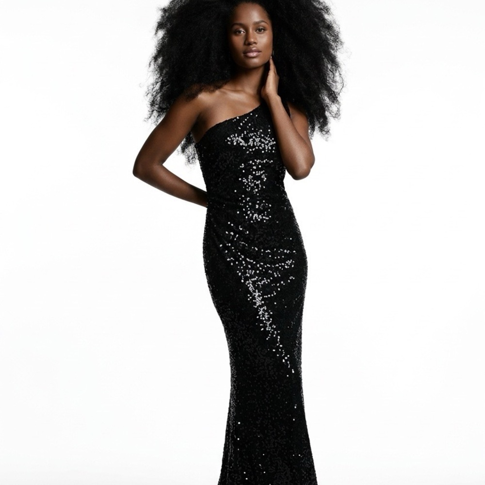 Elegant Black Sequin One-Shoulder Dress